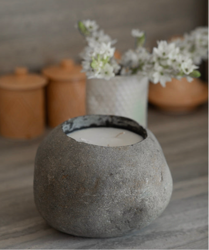 נר אבן טבעית  BALI-51 candle Blue Mykonos