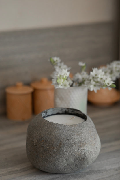 נר אבן טבעית  BALI-51 candle Blue Mykonos